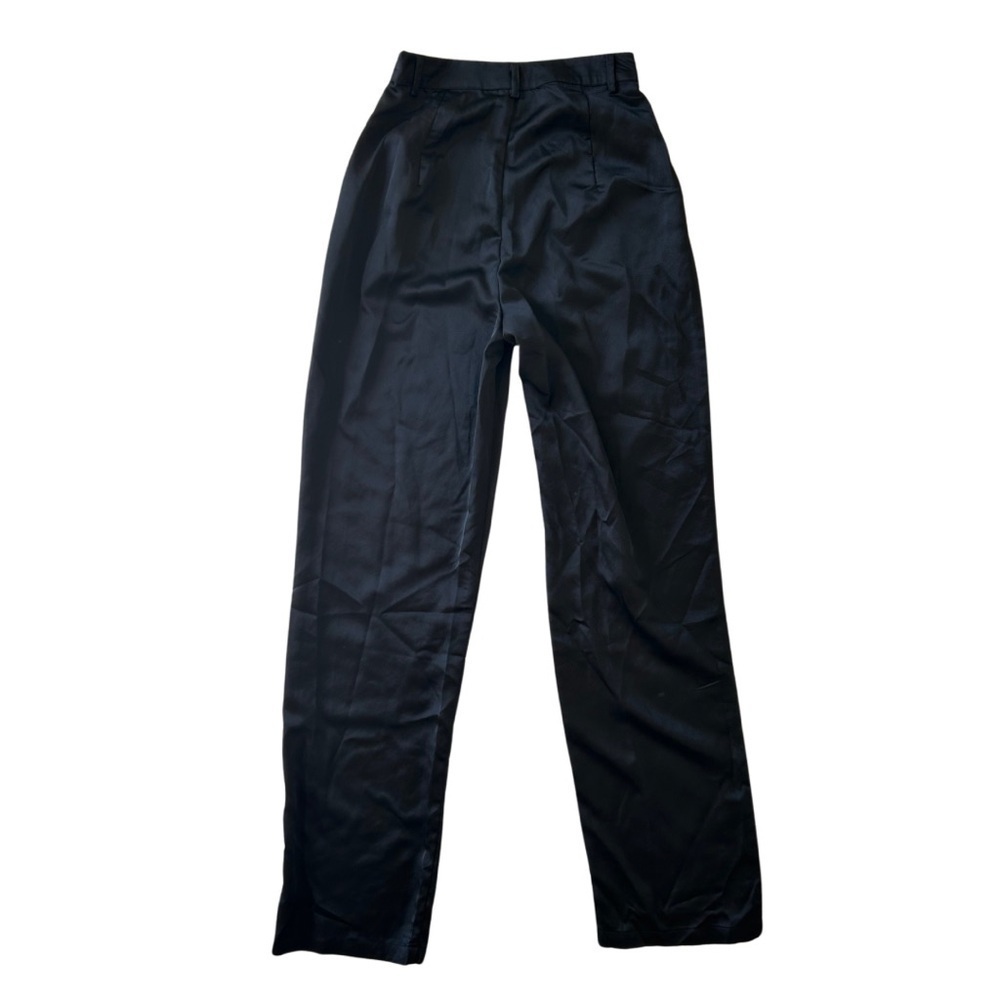 NWT PrettyLittleThing Black Satin Straight Leg Trousers High Rise Size 0 - Picture 6 of 6